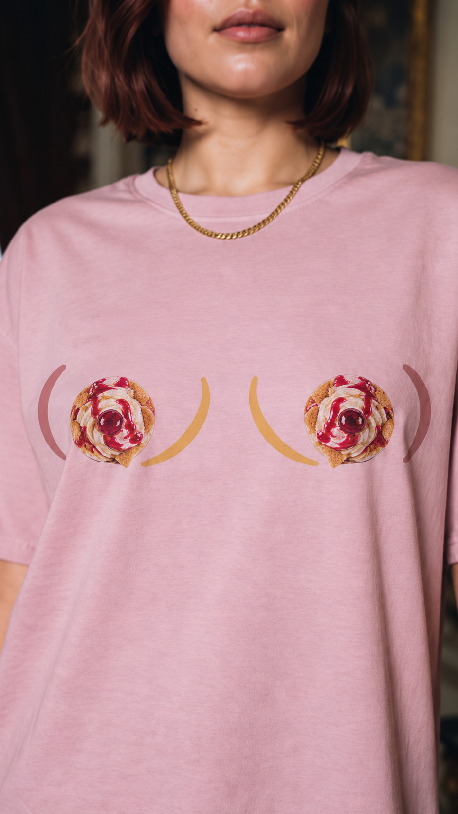 Cherry Nibbles Pink sleep shirt alternate close-up