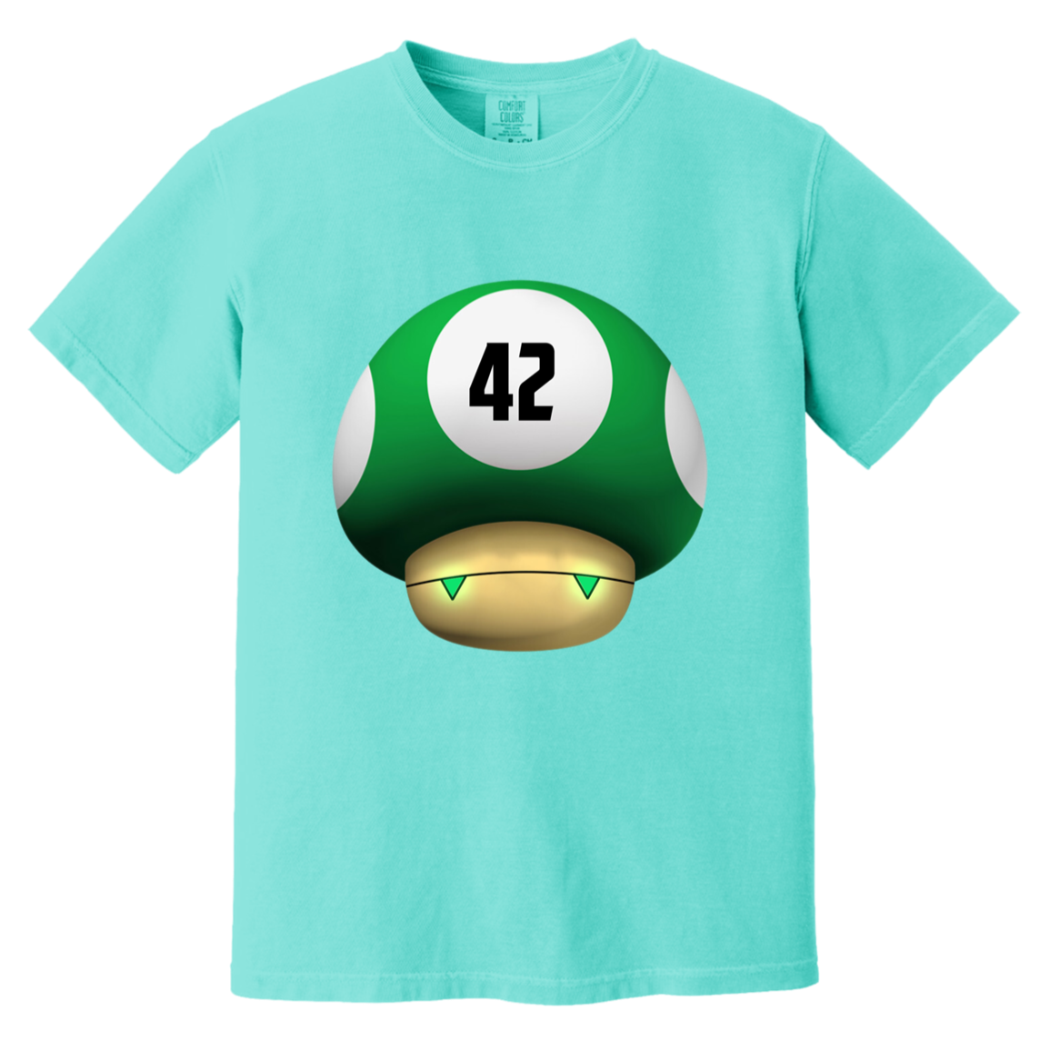 1UP 42 - The Answer To Life The Universe and Everything — Lagoon Blue Comfort Colors1717, actual CustomCat print placement