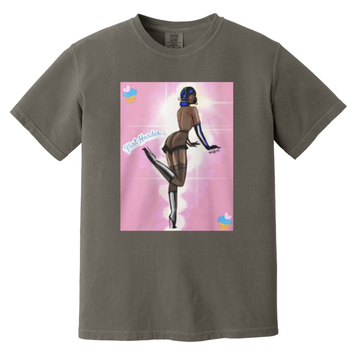 Flirt Harder! - Comfort Colors 1717 - Pepper - exact saved CustomCat production render