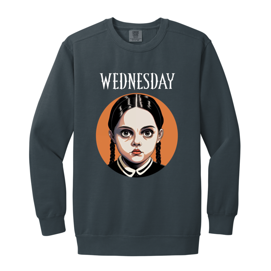Wednesday - Heavyweight Sweatshirt — Denim, actual CustomCat production placement