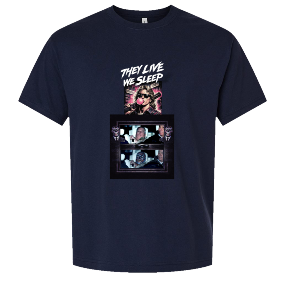THEY LIVE: Andrew Mount-Pedo Goes To Jail - Unisex Oversized Boxy Tee — Navy, corrected CustomCat print size and position