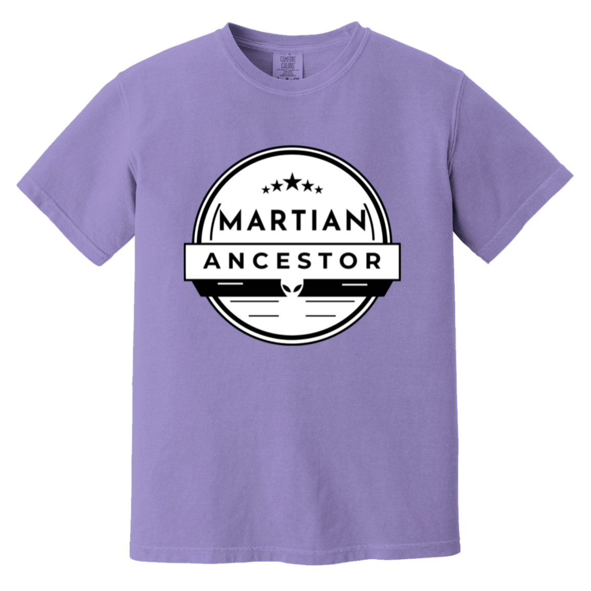 Martian Ancestor — Violet Comfort Colors1717, actual CustomCat print placement