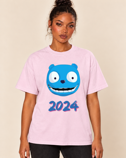 Vote 2024 - Unisex Oversized Boxy Tee — Blossom on Treattees studio model, matching actual CustomCat print placement