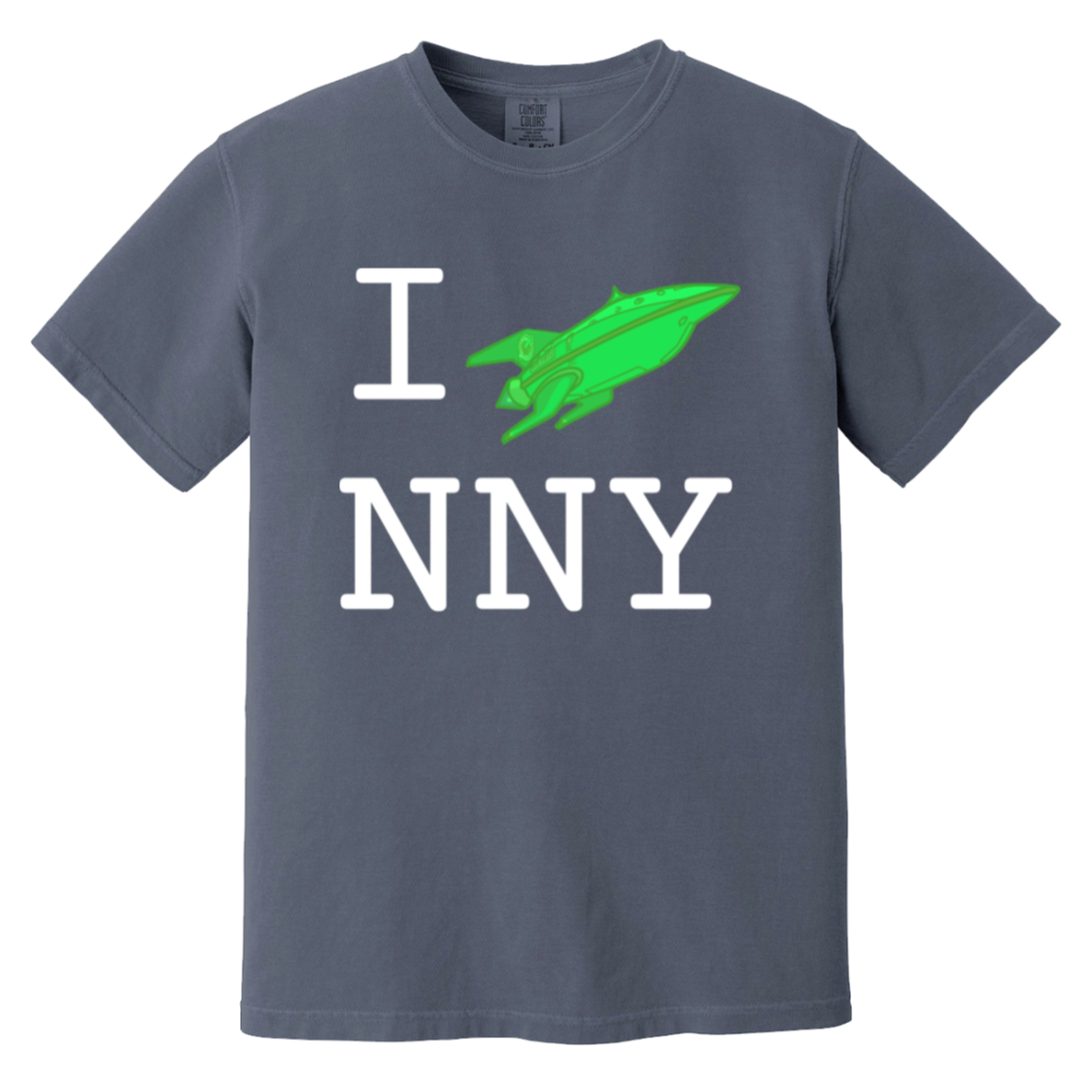 I Ship New New York — Denim Comfort Colors1717, actual CustomCat print placement