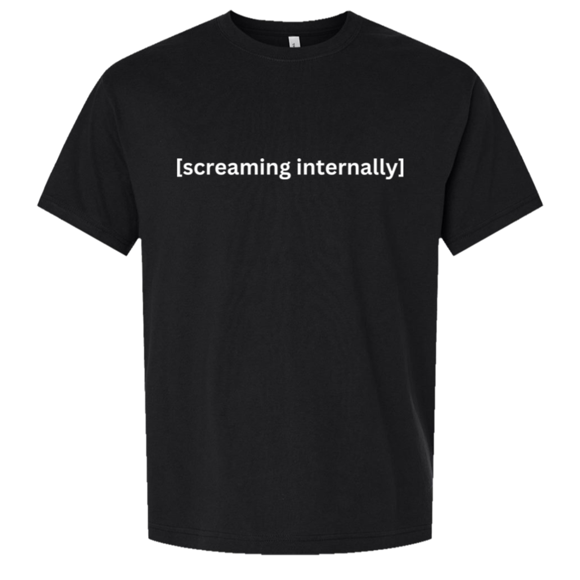 [Closed Captions] Screaming Internally - Unisex Oversized Boxy Tee — Black, actual CustomCat production placement