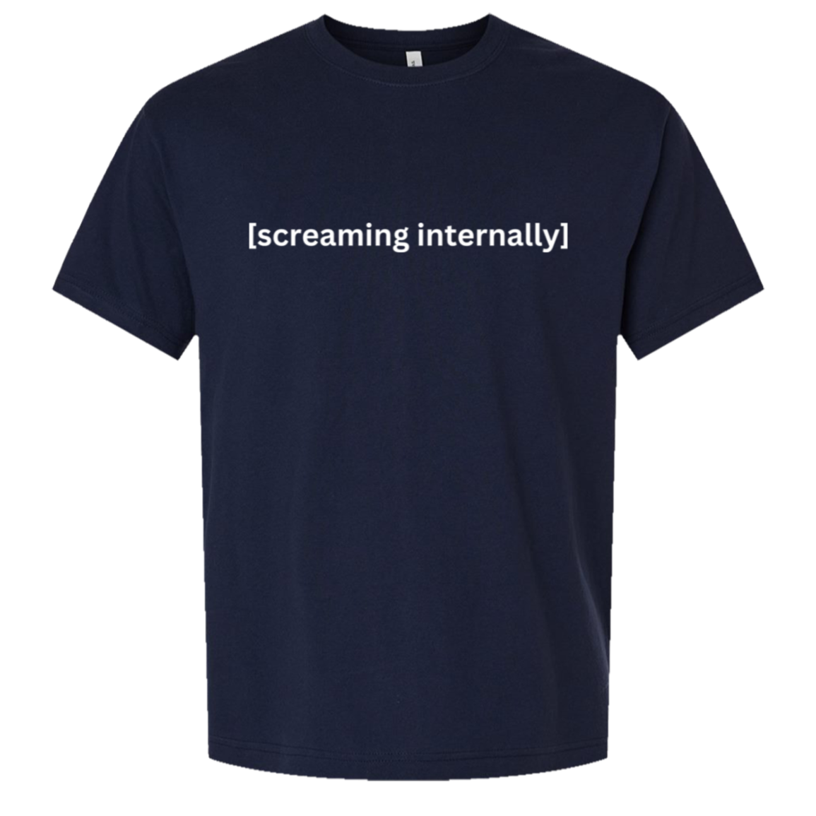 [Closed Captions] Screaming Internally - Unisex Oversized Boxy Tee — Navy, actual CustomCat production placement