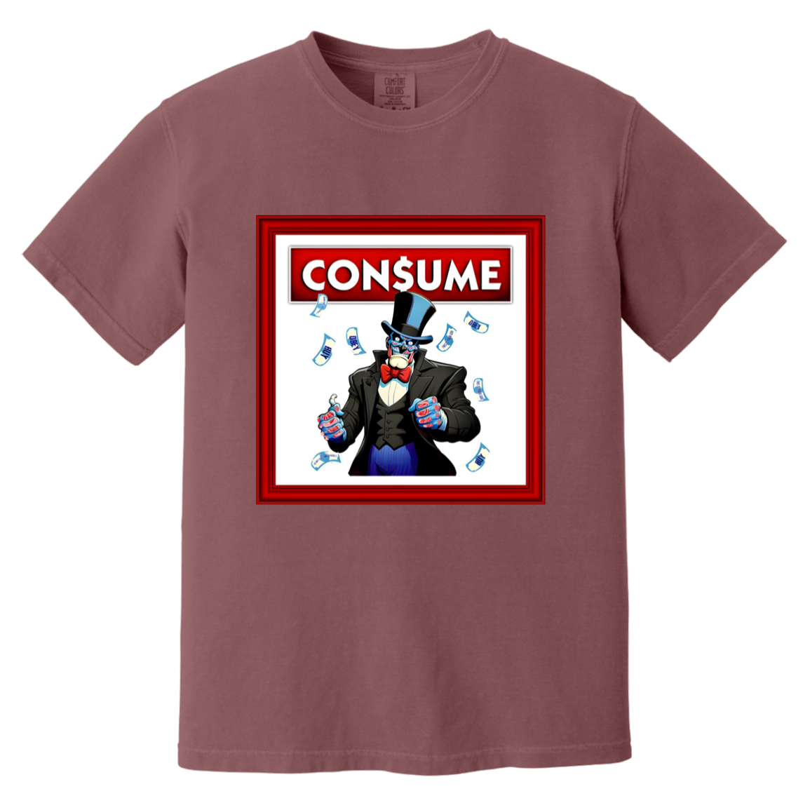 THEY CONSUME — Berry Comfort Colors1717, actual CustomCat print placement