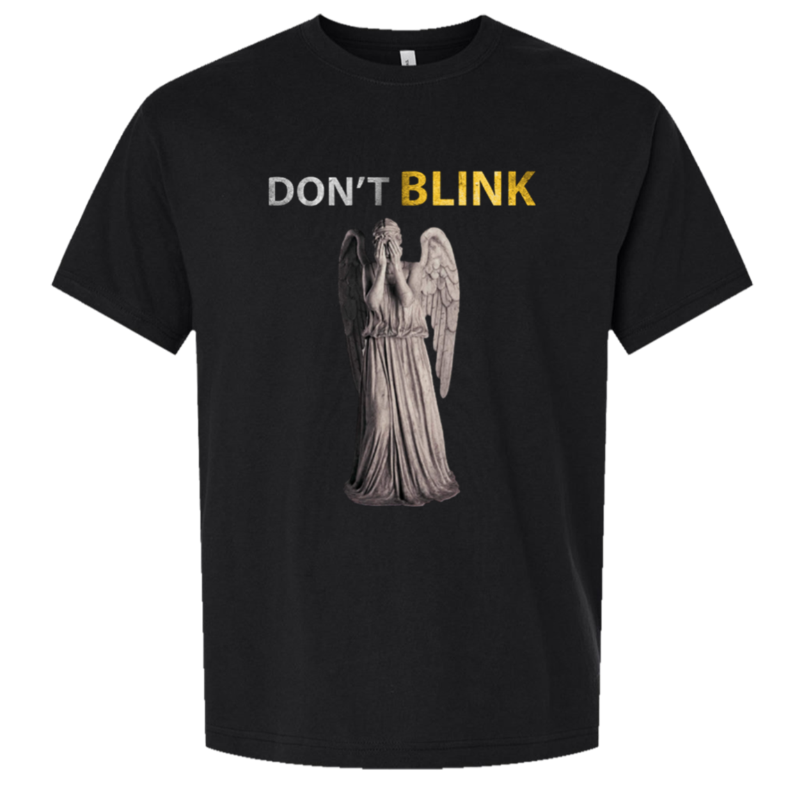 Don't Blink - Oversized Tee — Black, corrected CustomCat print size and position
