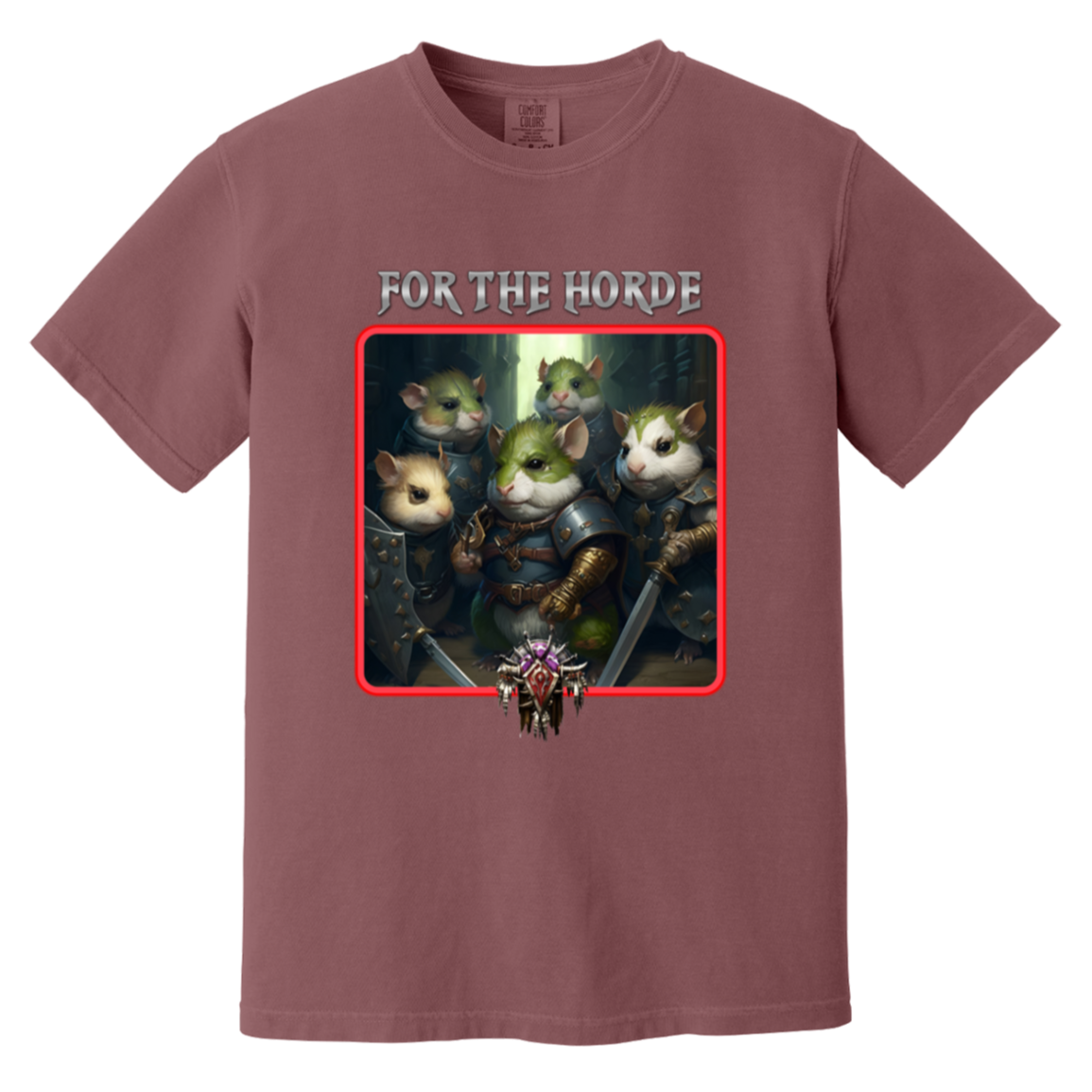 The Horde — Berry Comfort Colors1717, actual CustomCat print placement