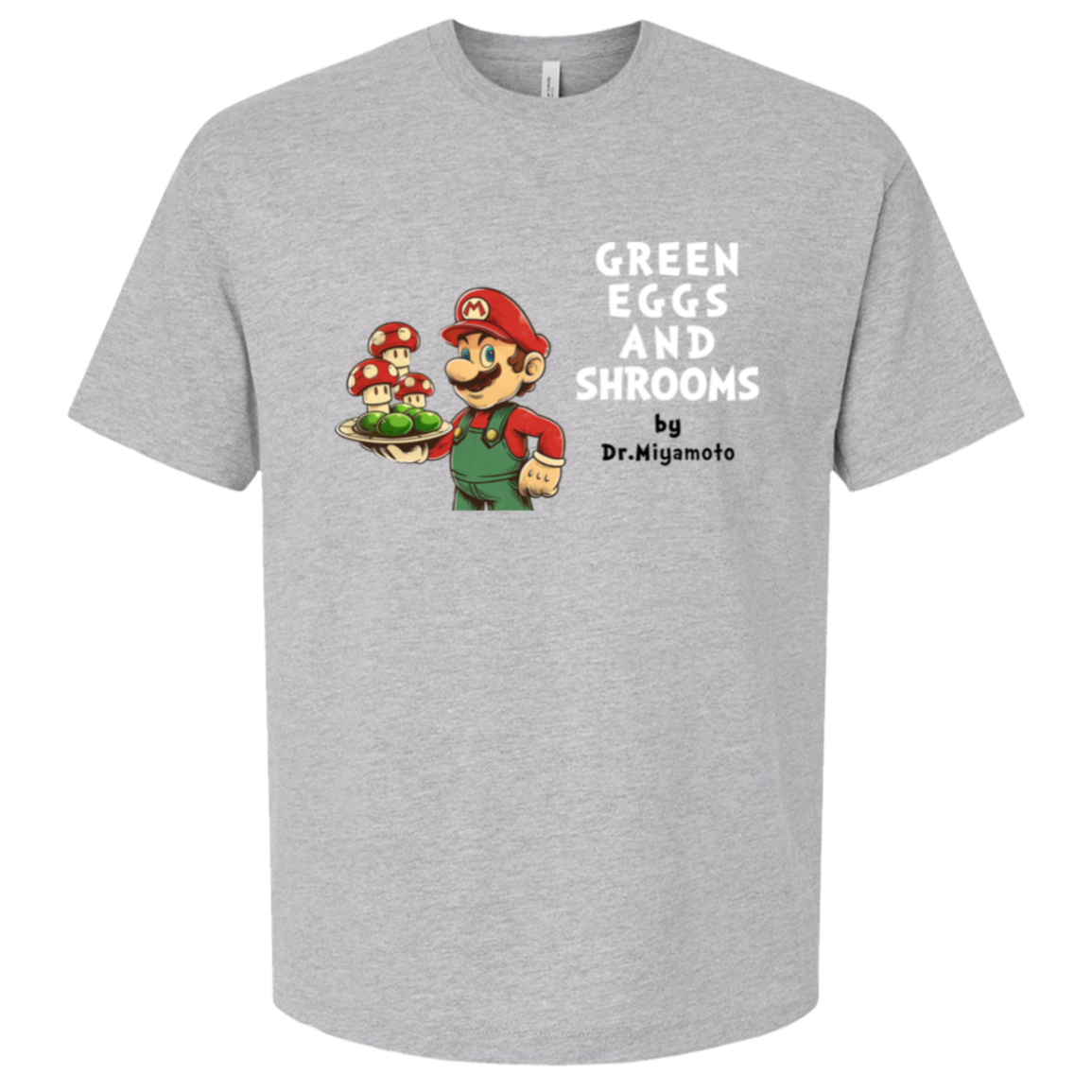 Green Eggs And Shrooms - Oversized Tee — Athletic Heather, corrected CustomCat print size and position