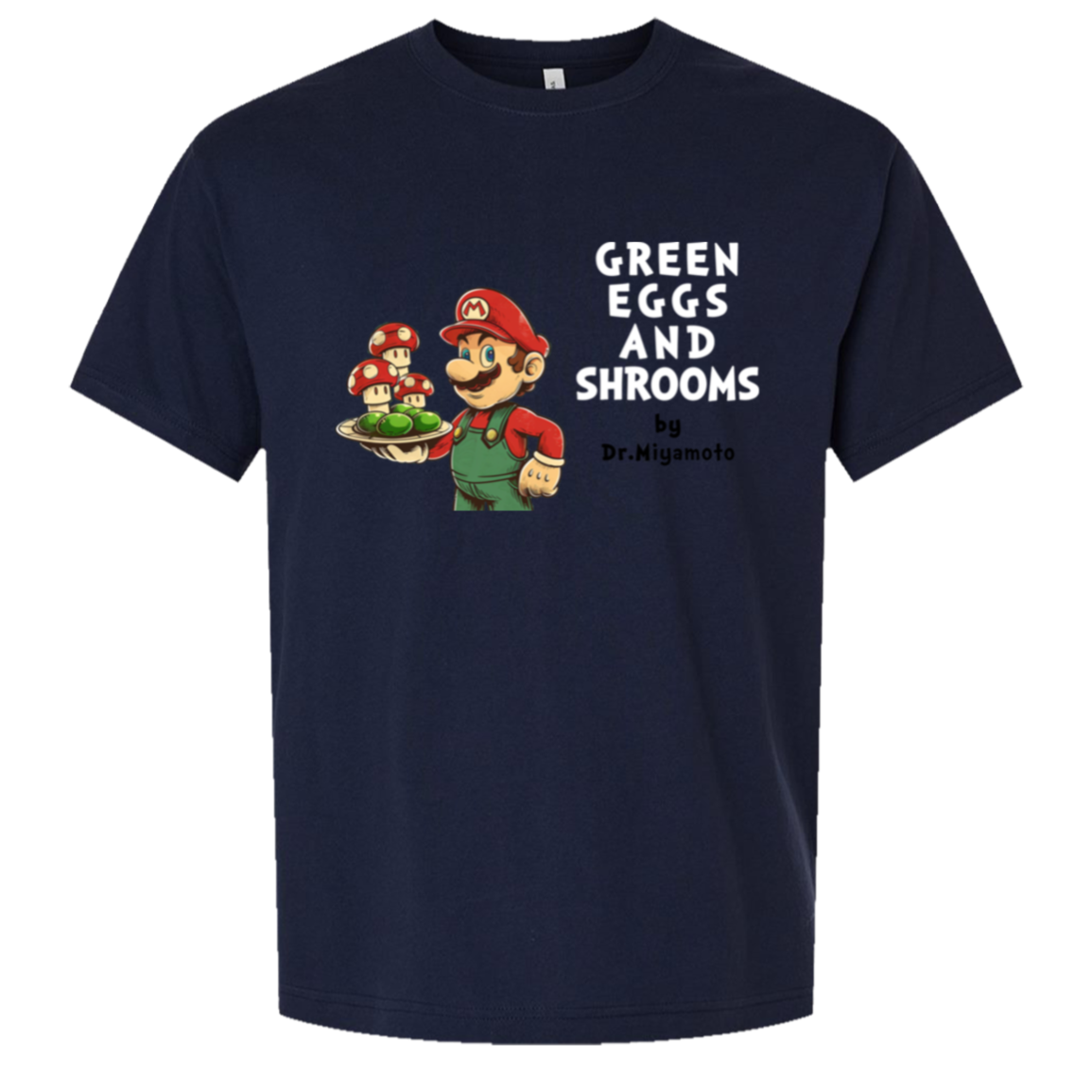 Green Eggs And Shrooms - Oversized Tee — Navy, corrected CustomCat print size and position