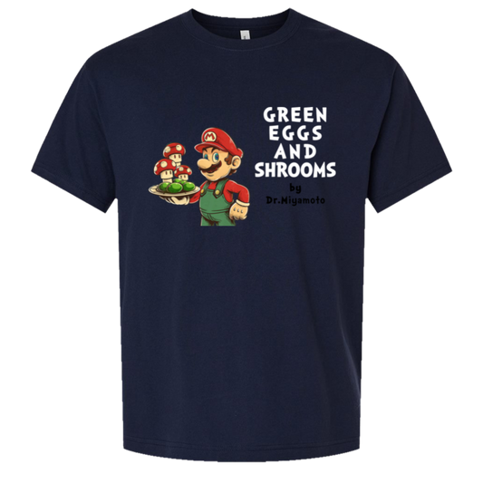 Green Eggs And Shrooms - Oversized Tee — Navy, corrected CustomCat print size and position