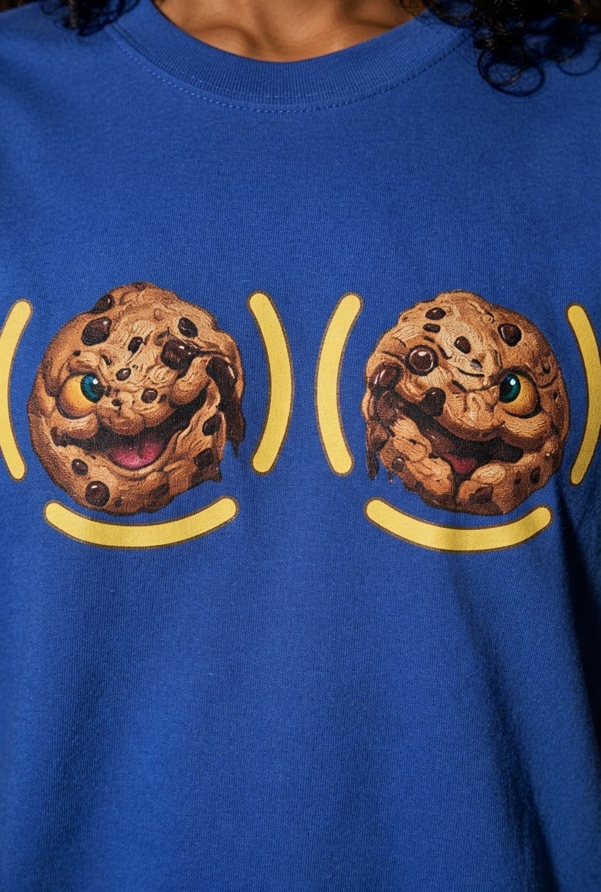 Monster Treats sleep shirt in True Royal blue, print close-up