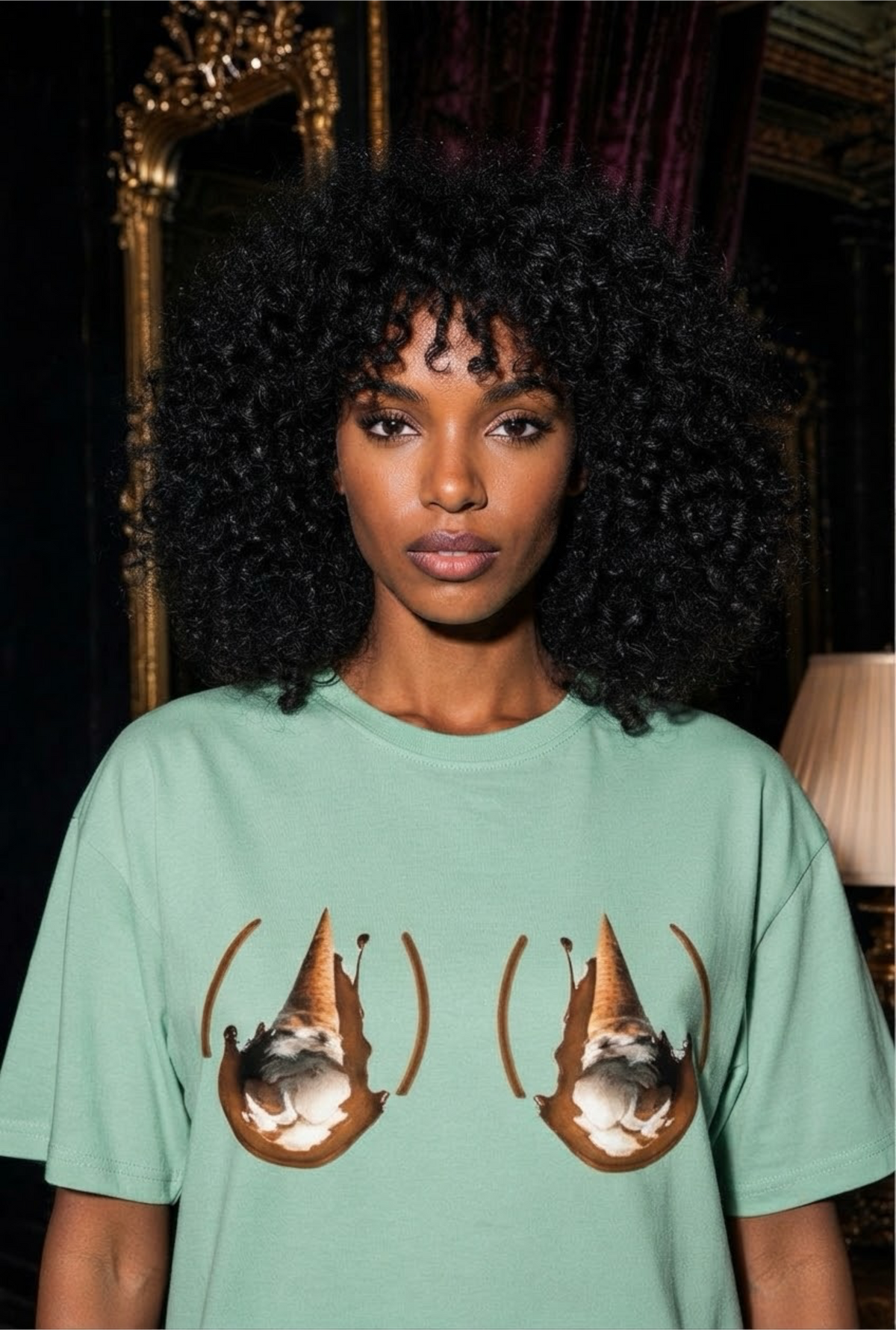 Sundae Fundae print close-up on Heather Mint sleep shirt