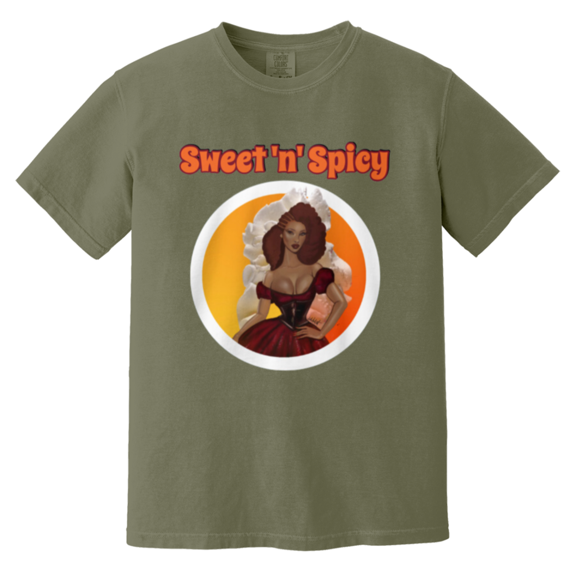 Sweet 'n' Spicy - Comfort Colors 1717 - Moss - exact saved CustomCat production render