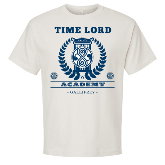 Time Traveler Academy - Unisex Oversized Boxy Tee — Bella + Canvas 3010 in Vintage White